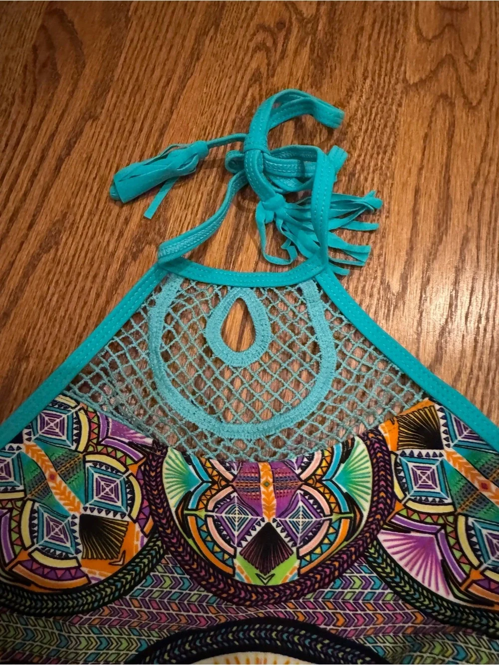 YMI Turquoise Multi-Color Mosaic Halter One-Piece Swimsuit